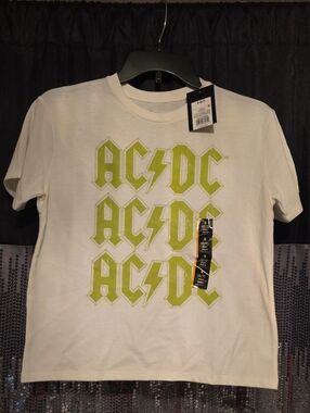 AC/DC Kids White Tee with Lime Green Logo Repeats